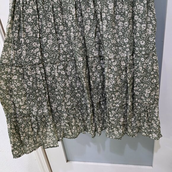 Indigo Rose Green Floral Print V-Neck Dress Midi Ruffle Cap Sleeve Elastic Waist - Picture 5 of 8